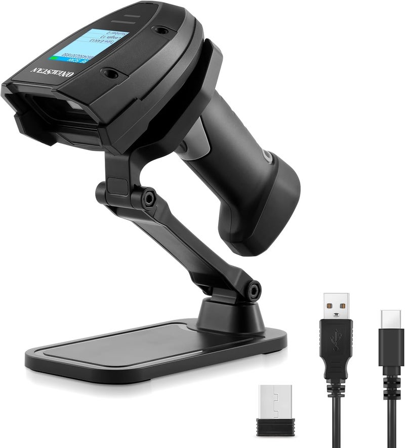 onewscan Barcode Scanner Wireless, 1D Laser Bar Code Scanners with Stand 2.4G Wireless & USB Wired Connection Plug and Play 2 in 1 Handheld Barcode Reader with Screen - Image 1